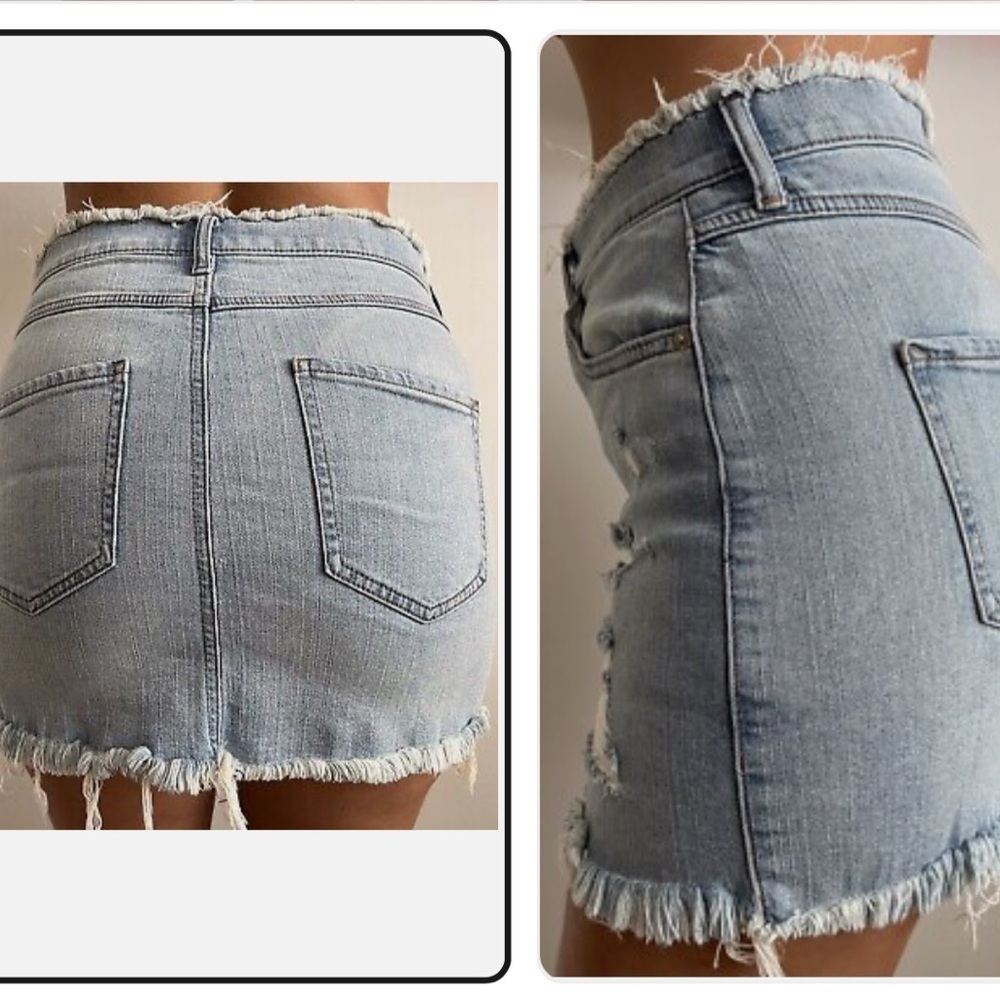 Express Vintage Light Blue Denim Distressed Mini Skirt size 2 - Picture 3 of 8